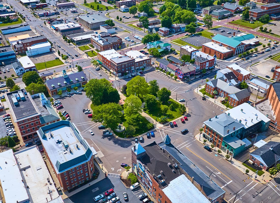 Medina, OH - Aerial View of Main Street in Mount Vernon in Ohio